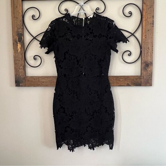 Just Me Black Crocheted Lace Cut Out Sheath Whimsy Classy Goth Dress SZ M - Picture 3 of 13